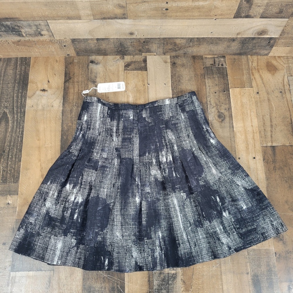 Akris Punto Black White‎ Abstract Print Pleated Midi Skirt US 14 NWT